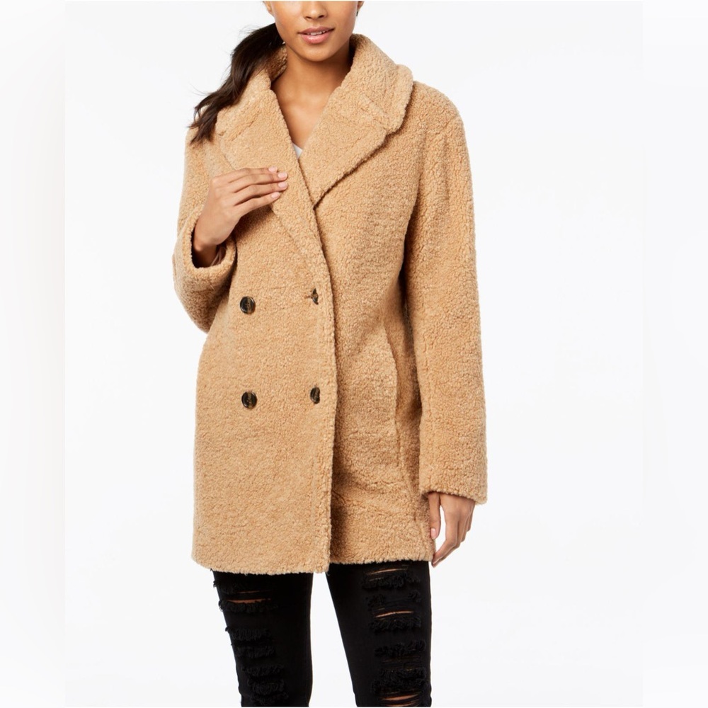 KENSIE Faux Fur Double Breasted Teddy Coat